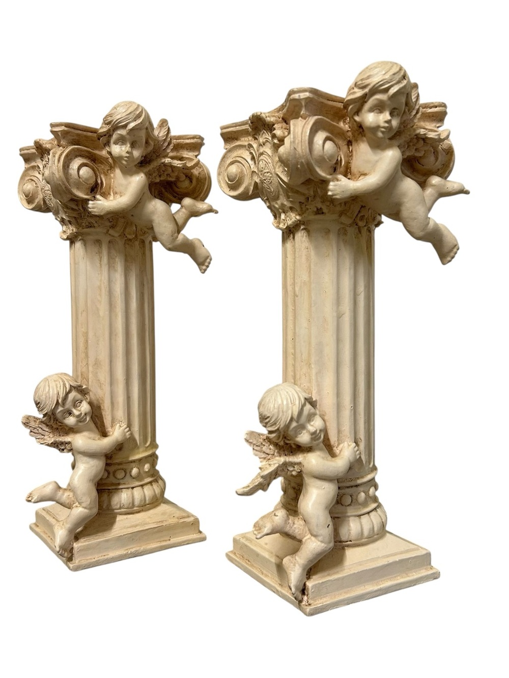 Vintage Resin Cherub Column Pedestal Candle Holders Pair 8.5” Neo Baroque - Picture 2 of 7